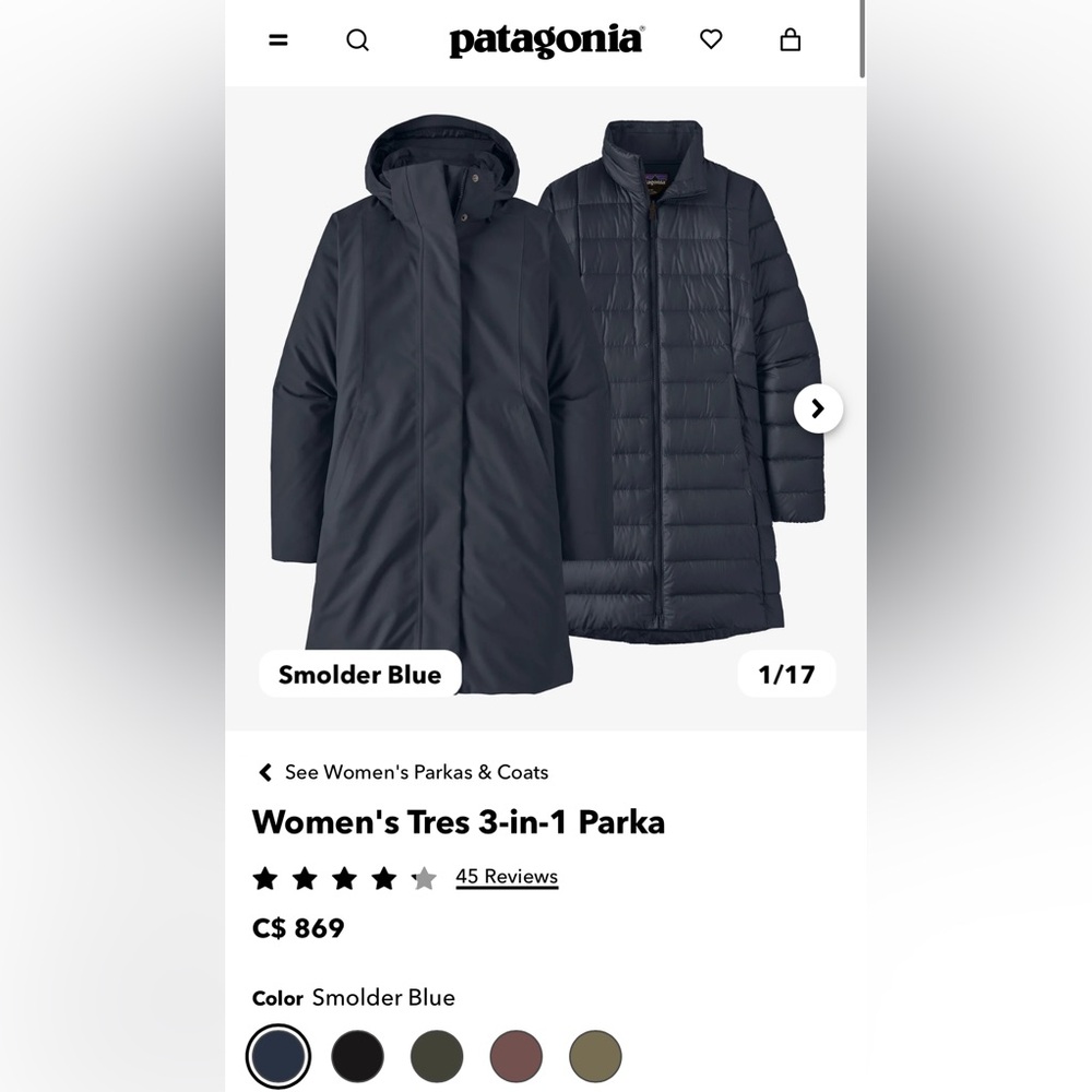 Patagonia Tres 3 in 1 Jacket - Smolder Blue